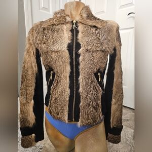 Marciano Genuine Suede Leather & Rabbit Fur Womens Jacker Size M